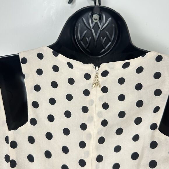 Patrizia Pepe 100%Silk Polka Dot Black Cream Dress Size 38 Cold Shoulder Lined - Picture 8 of 14